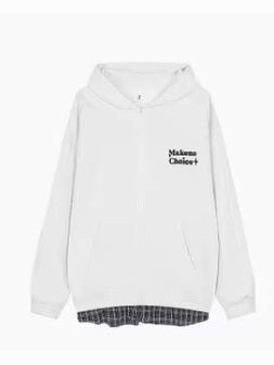 Layered Plaid Hem Hoodie