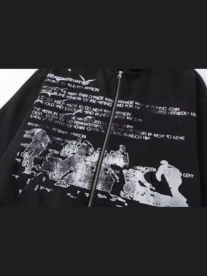 Grunge Text Graphic Zip-Up