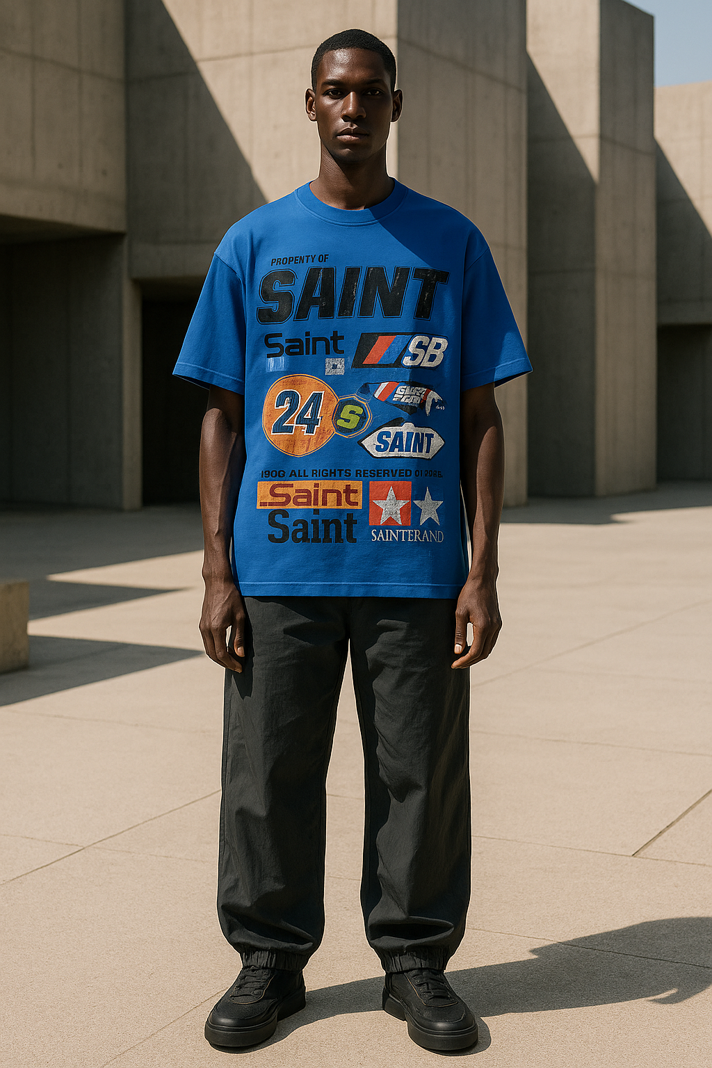 Royal Blue Racing Logo Tee – “Property of SAINT” Edition
