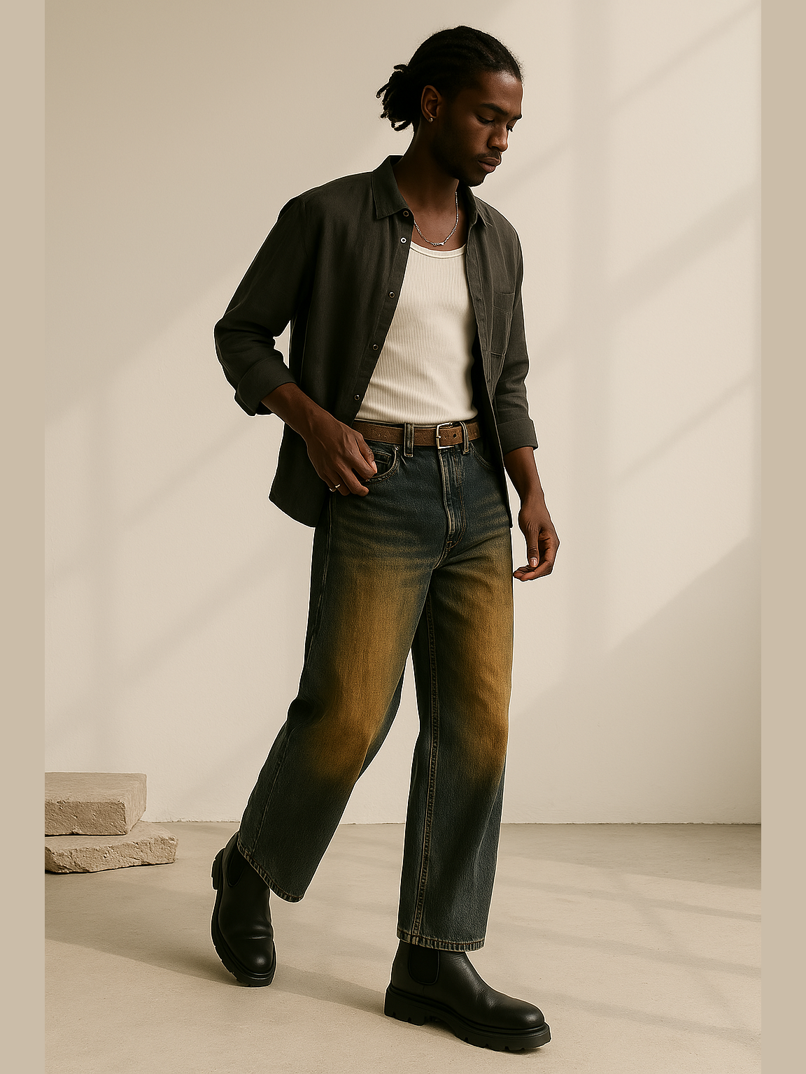 Burnt Fade Edge Wide-Leg Denim
