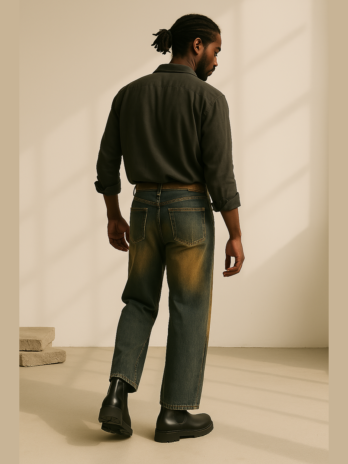 Burnt Fade Edge Wide-Leg Denim