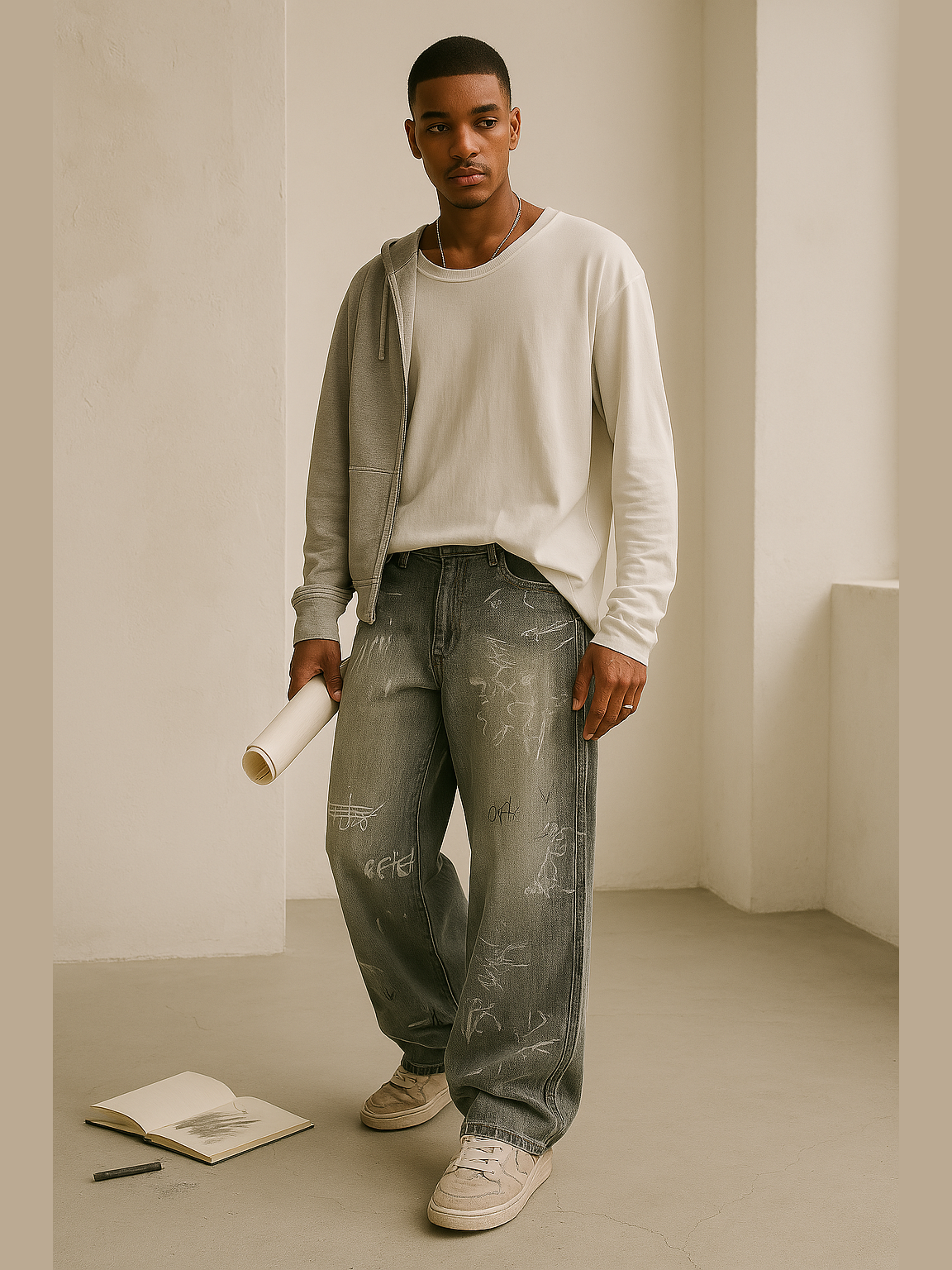 Graffiti Wash Wide-Leg Denim