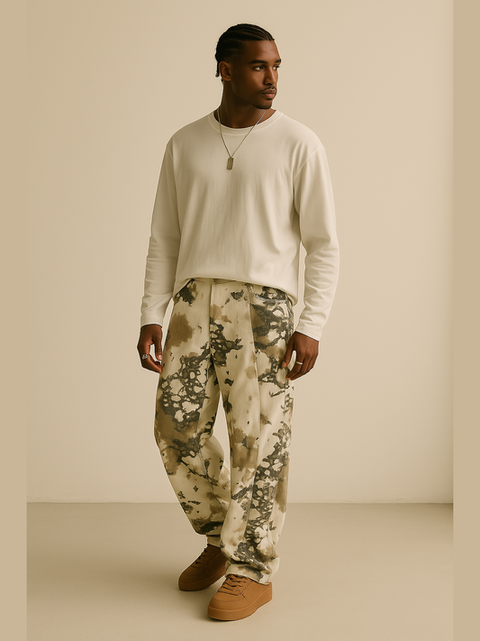 Abstract Earth-Tone Wide-Leg Limited Edition Bottom