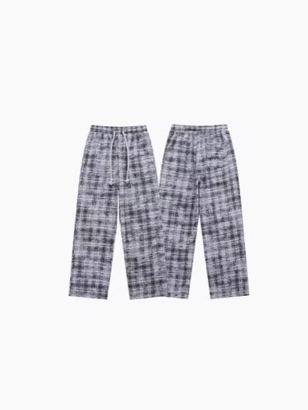 Acid-Washed Check Drawstring Pants