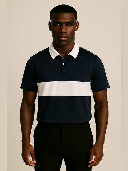 Colorblock Polo Shirt – Navy/White
