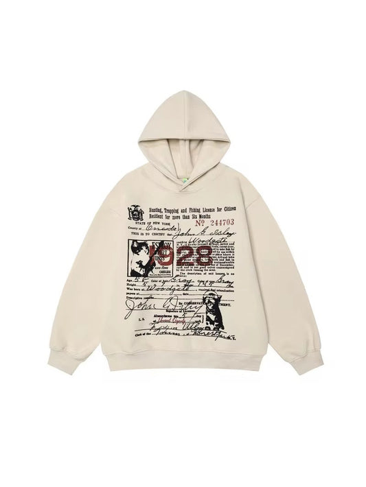 Vintage Document Print Oversized Hoodie