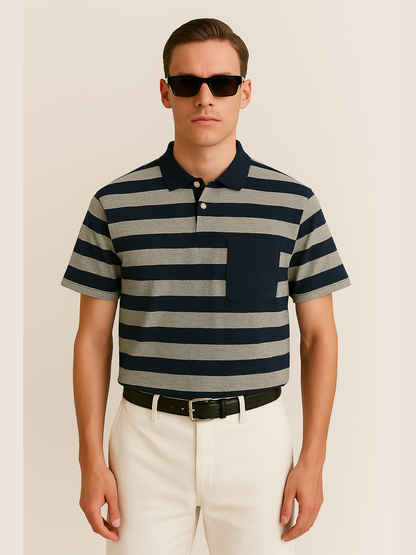 Striped Contrast Pocket Polo Shirt