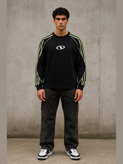 Retro Sports-Inspired Striped Sleeve Long-Sleeve Tee