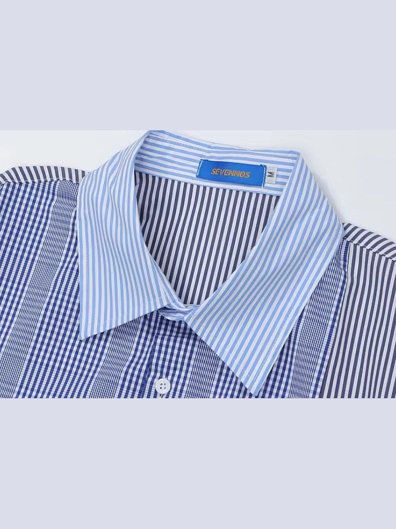Patchwork Stripe Button-Up Shirt