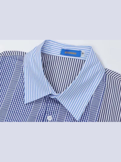 Patchwork Stripe Button-Up Shirt