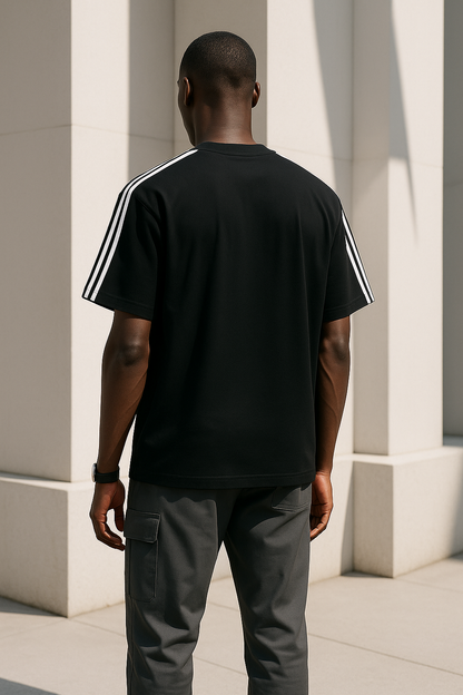 “Simple Yet Significant” Varsity Stripe Tee – Jet Black