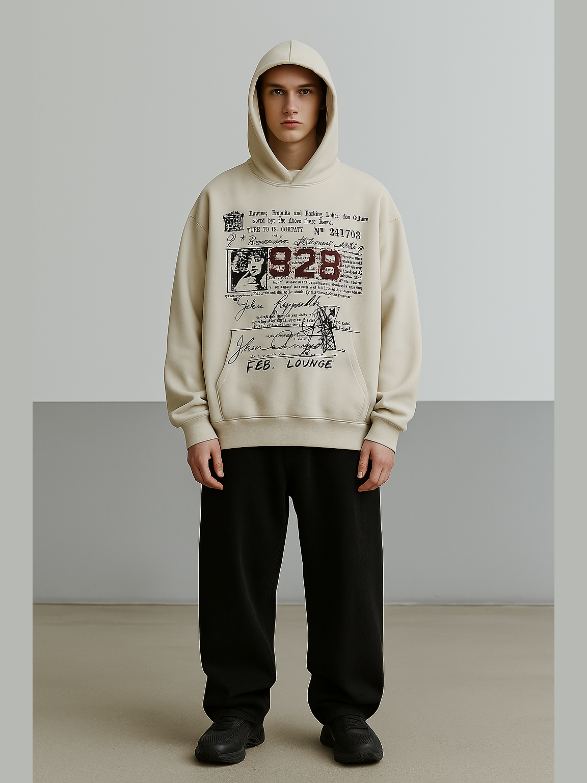 Vintage Document Print Oversized Hoodie