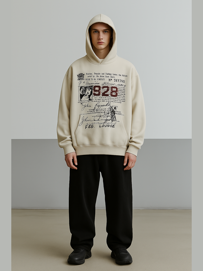 Vintage Document Print Oversized Hoodie