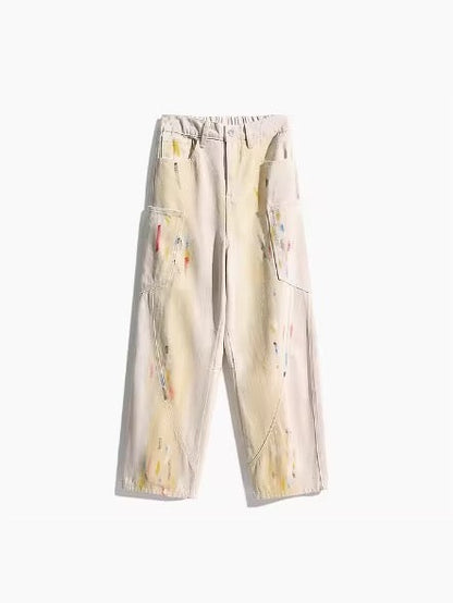 Painted Wide-Leg Cargo Pants
