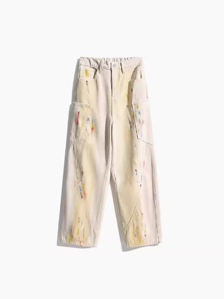 Painted Wide-Leg Cargo Pants