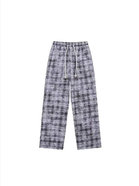 Acid-Washed Check Drawstring Pants