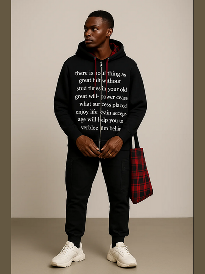 Statement Hoodie with Plaid Lining