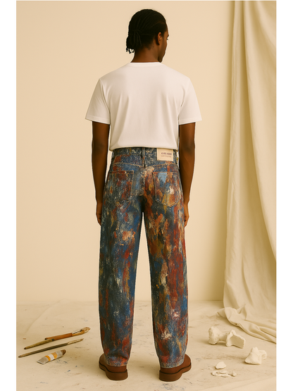 Abstract Hand Paint-Splatter  Finish Denim