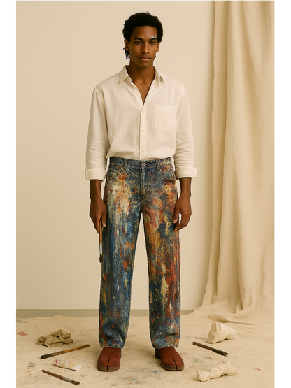 Abstract Hand Paint-Splatter  Finish Denim