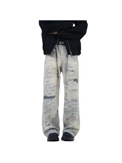 Abstract Washed Wide-Leg Cloud Denim