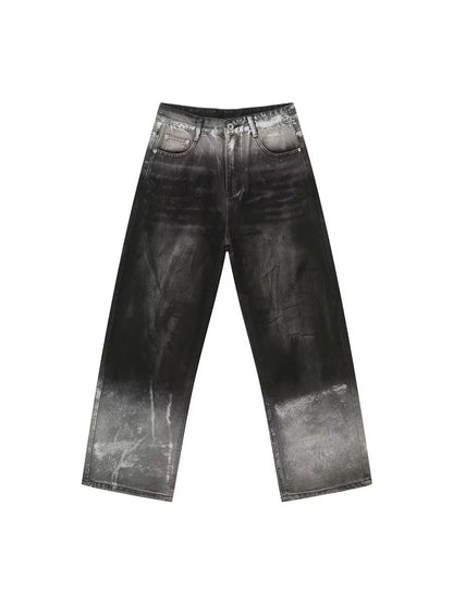 Dual Shade Gradient Wide-Leg Hand Paint Finish Denim