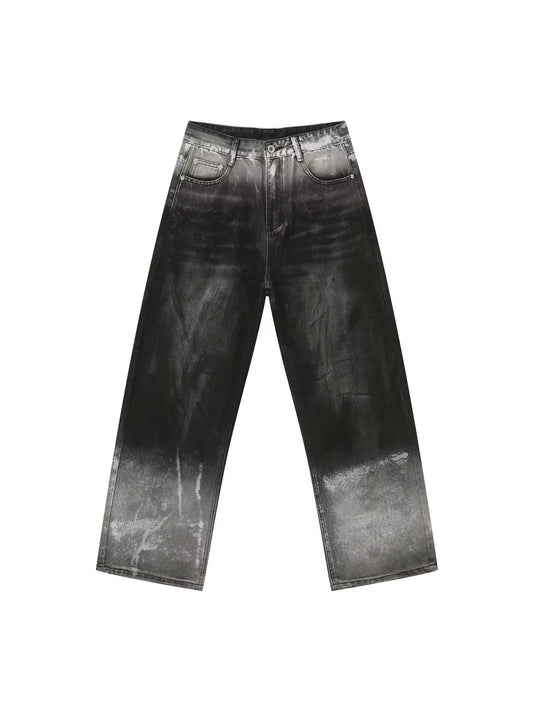 Dual Shade Gradient Wide-Leg Hand Paint Finish Denim