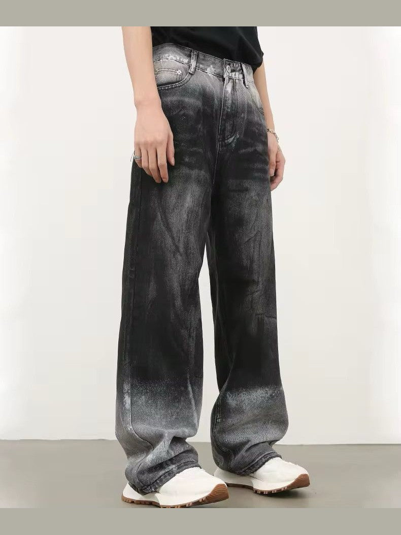 Dual Shade Gradient Wide-Leg Hand Paint Finish Denim