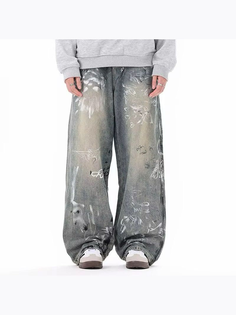 Graffiti Wash Wide-Leg Denim
