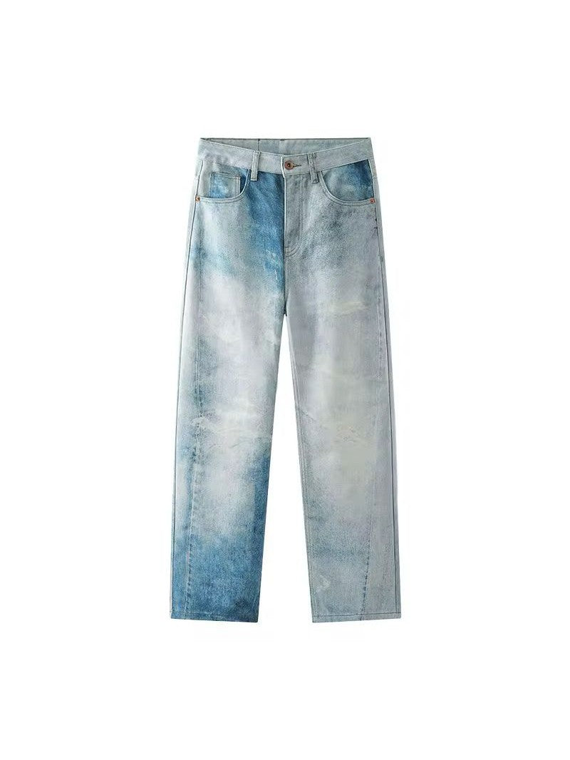 Faded Ombre Straight Rustic Blue Denim