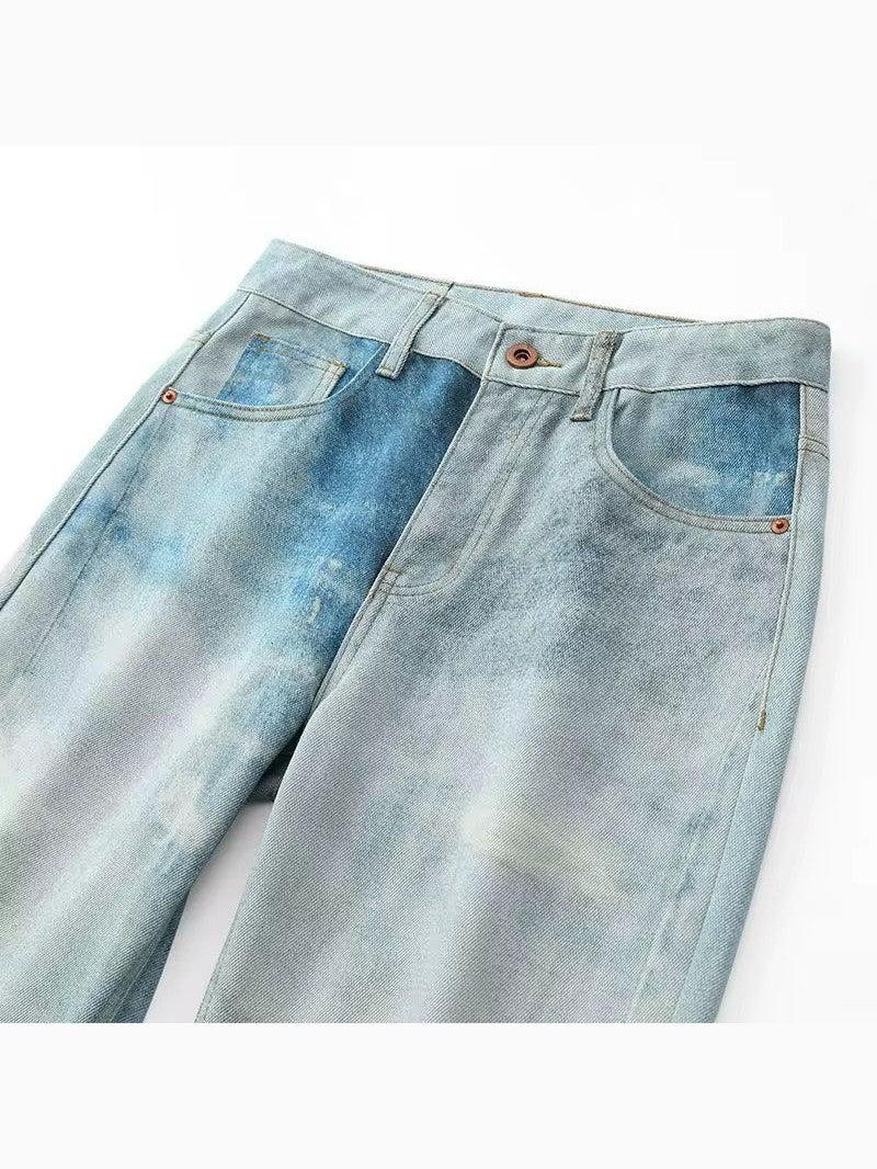 Faded Ombre Straight Rustic Blue Denim