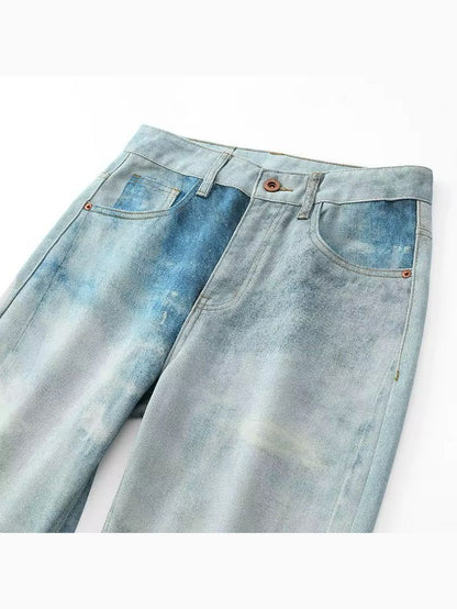 Faded Ombre Straight Rustic Blue Denim