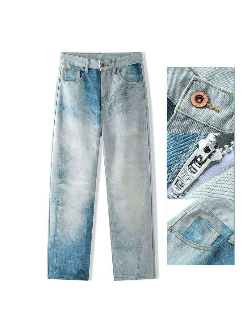 Faded Ombre Straight Rustic Blue Denim