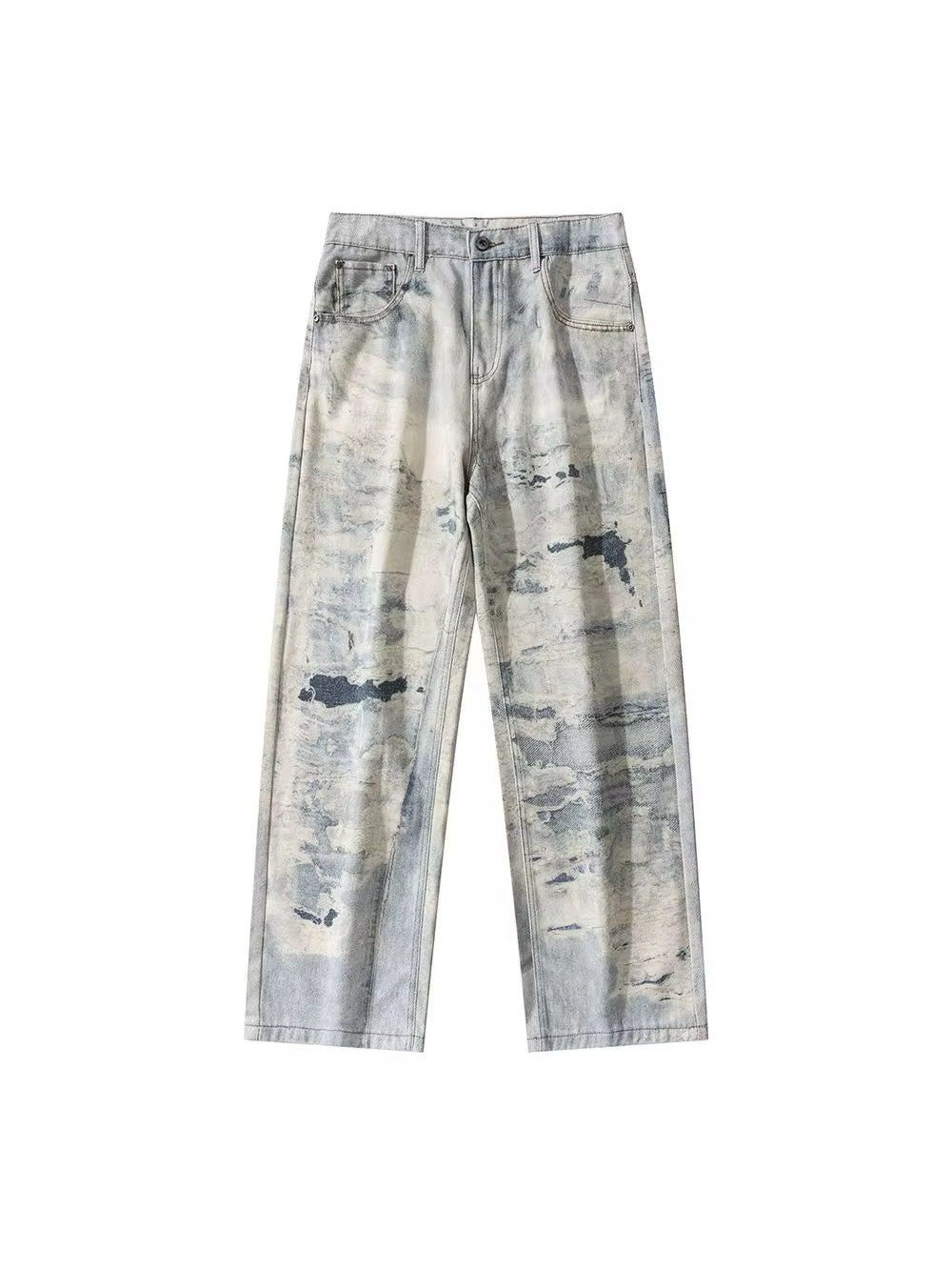 Abstract Washed Wide-Leg Cloud Denim