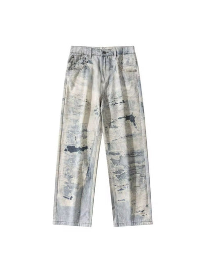 Abstract Washed Wide-Leg Cloud Denim